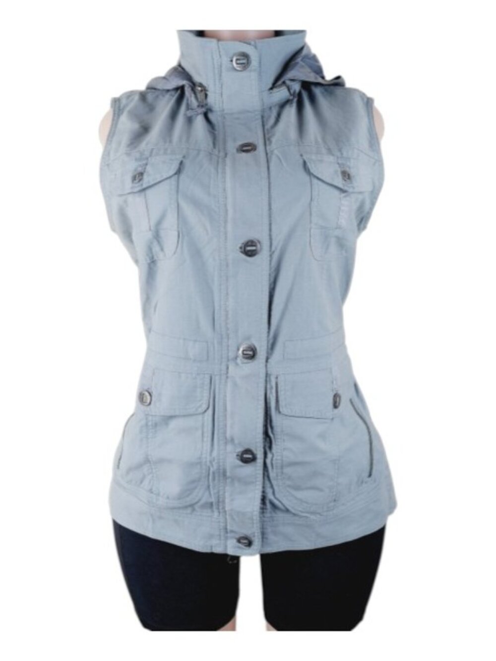 Kuhl Women's Gray Hooded Rekon Utility Button-Front Military Vest Size M